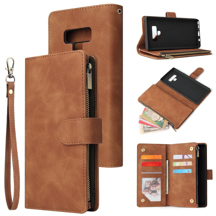 For Galaxy Note 9 Multifunctional Retro Frosted Horizontal Flip Leather Case with Card Slot & Holder & Zipper Wallet & Photo Frame & Lanyard