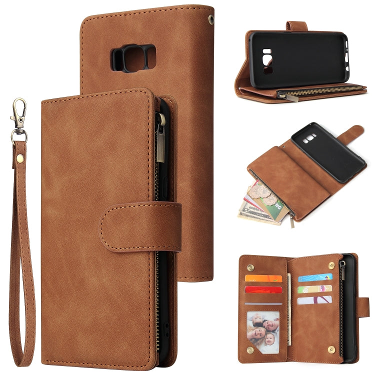 For Galaxy S8+ Multifunctional Retro Frosted Horizontal Flip Leather Case with Card Slot & Holder & Zipper Wallet & Photo Frame & Lanyard