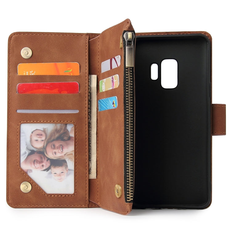 For Galaxy S9 Multifunctional Retro Frosted Horizontal Flip Leather Case with Card Slot & Holder & Zipper Wallet & Photo Frame & Lanyard