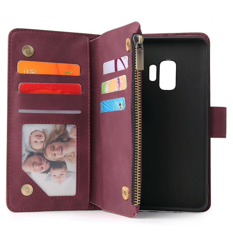 For Galaxy S9+ Multifunctional Retro Frosted Horizontal Flip Leather Case with Card Slot & Holder & Zipper Wallet & Photo Frame & Lanyard
