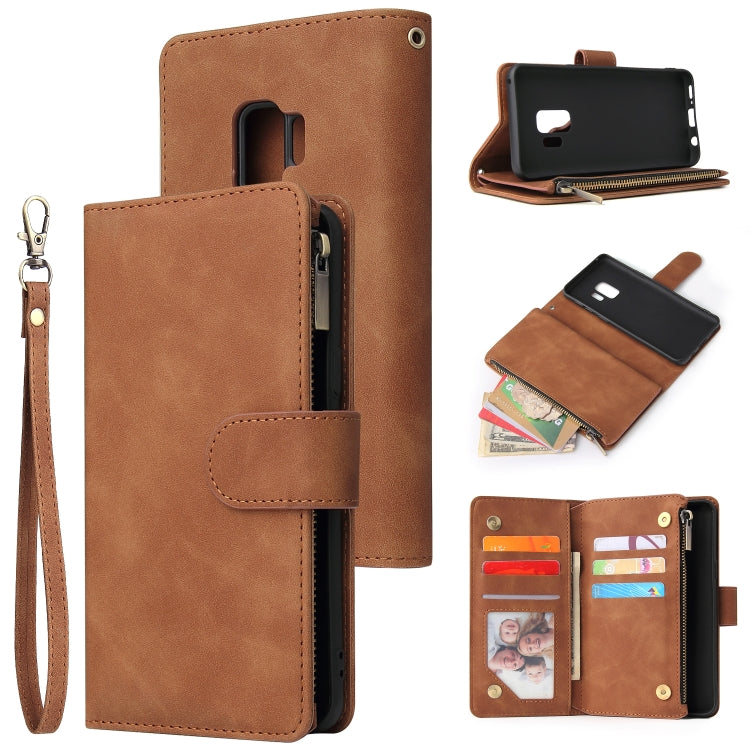 For Galaxy S9+ Multifunctional Retro Frosted Horizontal Flip Leather Case with Card Slot & Holder & Zipper Wallet & Photo Frame & Lanyard