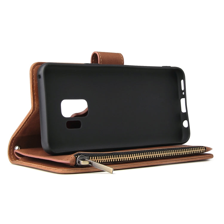 For Galaxy S9+ Multifunctional Retro Frosted Horizontal Flip Leather Case with Card Slot & Holder & Zipper Wallet & Photo Frame & Lanyard