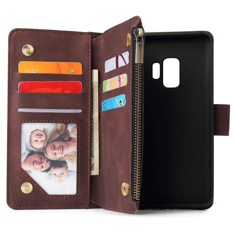 For Galaxy S9+ Multifunctional Retro Frosted Horizontal Flip Leather Case with Card Slot & Holder & Zipper Wallet & Photo Frame & Lanyard