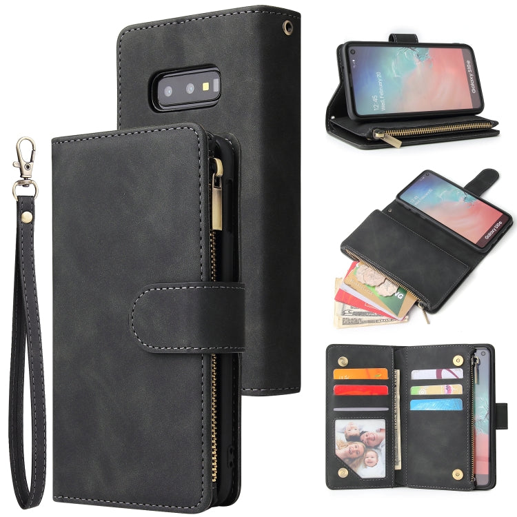 For Galaxy S10e Multifunctional Retro Frosted Horizontal Flip Leather Case with Card Slot & Holder & Zipper Wallet & Photo Frame & Lanyard