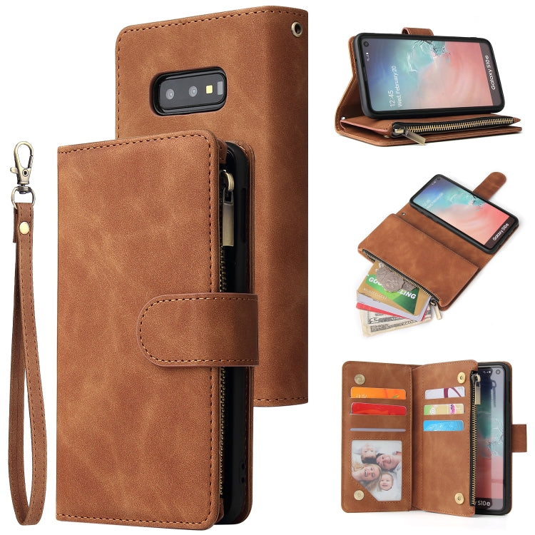 For Galaxy S10e Multifunctional Retro Frosted Horizontal Flip Leather Case with Card Slot & Holder & Zipper Wallet & Photo Frame & Lanyard