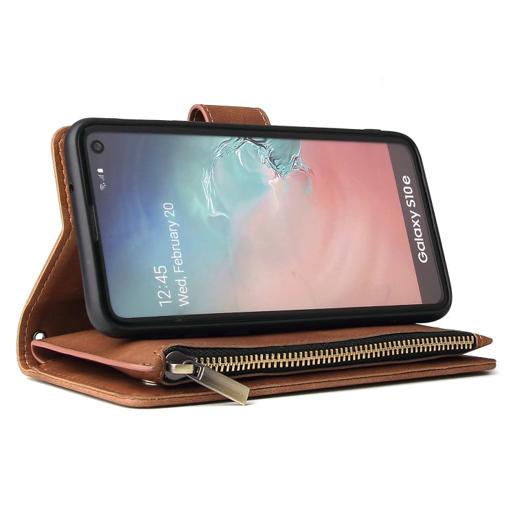 For Galaxy S10e Multifunctional Retro Frosted Horizontal Flip Leather Case with Card Slot & Holder & Zipper Wallet & Photo Frame & Lanyard