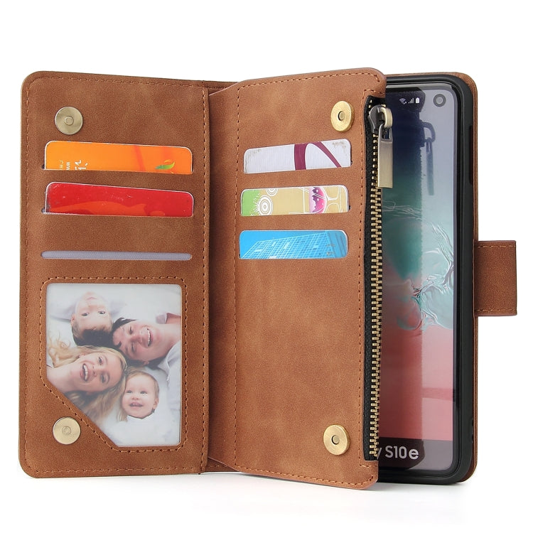 For Galaxy S10e Multifunctional Retro Frosted Horizontal Flip Leather Case with Card Slot & Holder & Zipper Wallet & Photo Frame & Lanyard