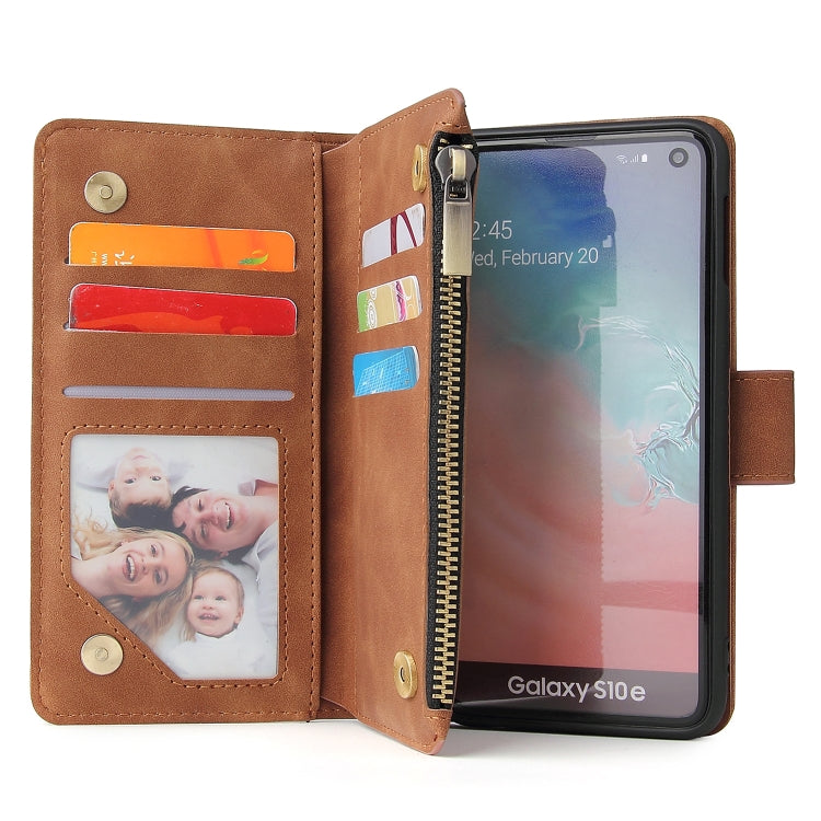 For Galaxy S10e Multifunctional Retro Frosted Horizontal Flip Leather Case with Card Slot & Holder & Zipper Wallet & Photo Frame & Lanyard