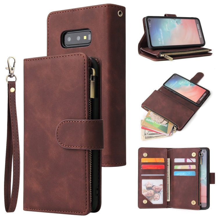For Galaxy S10e Multifunctional Retro Frosted Horizontal Flip Leather Case with Card Slot & Holder & Zipper Wallet & Photo Frame & Lanyard