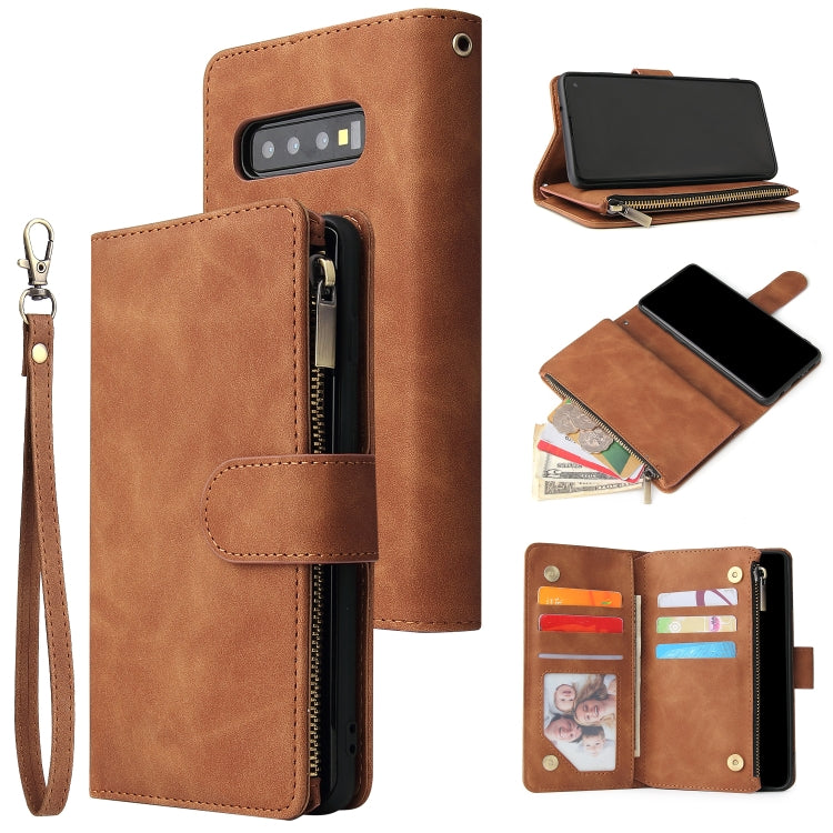 For Galaxy S10+ Multifunctional Retro Frosted Horizontal Flip Leather Case with Card Slot & Holder & Zipper Wallet & Photo Frame & Lanyard