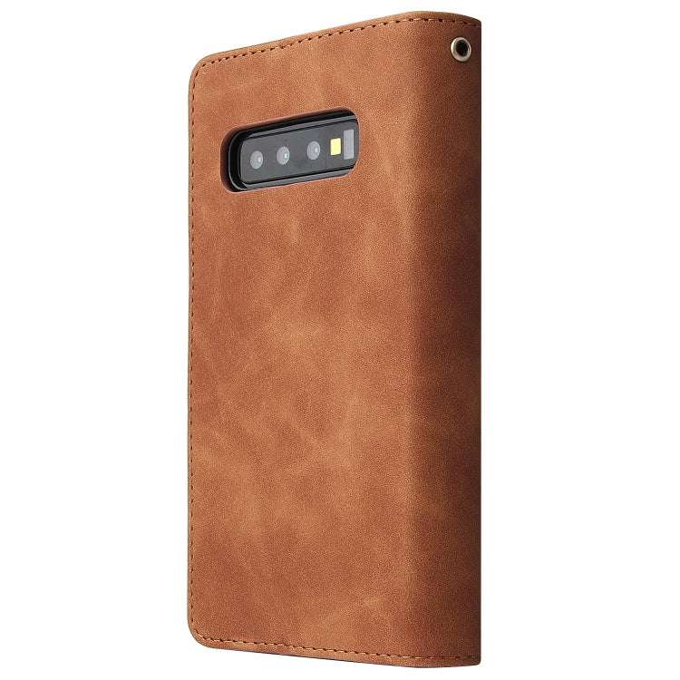For Galaxy S10+ Multifunctional Retro Frosted Horizontal Flip Leather Case with Card Slot & Holder & Zipper Wallet & Photo Frame & Lanyard