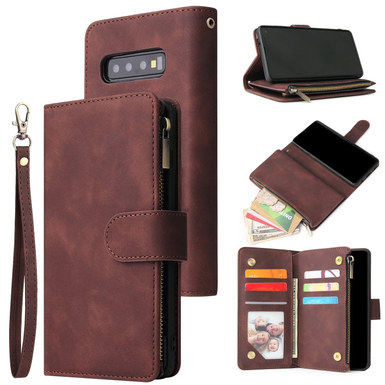 For Galaxy S10+ Multifunctional Retro Frosted Horizontal Flip Leather Case with Card Slot & Holder & Zipper Wallet & Photo Frame & Lanyard
