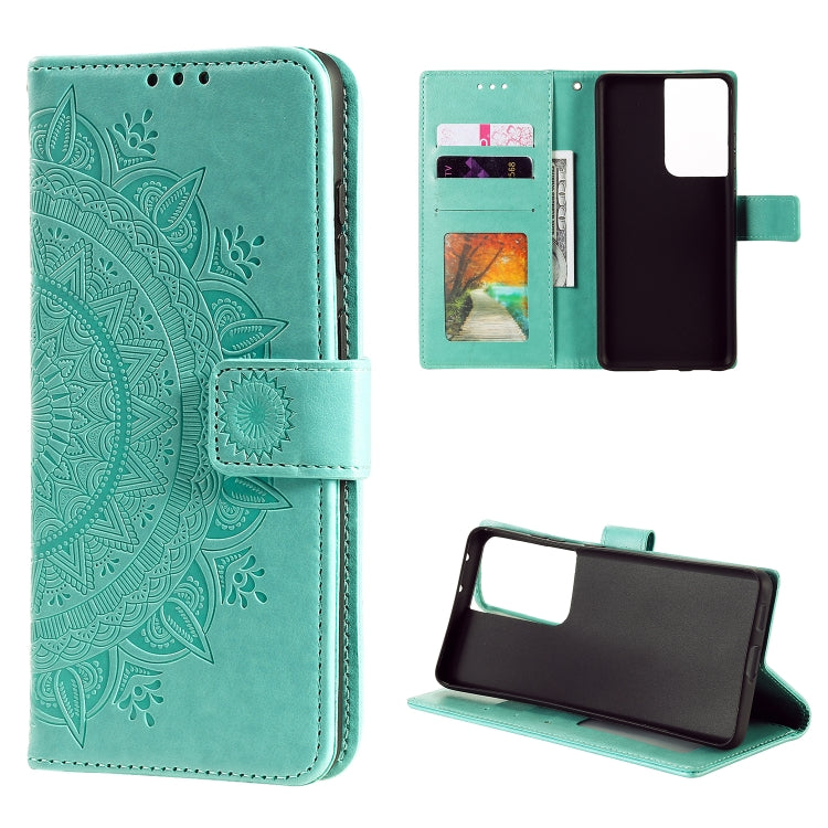 For Samsung Galaxy S21 Ultra 5G Totem Flower Embossed Horizontal Flip TPU + PU Leather Case with Holder & Card Slots & Wallet