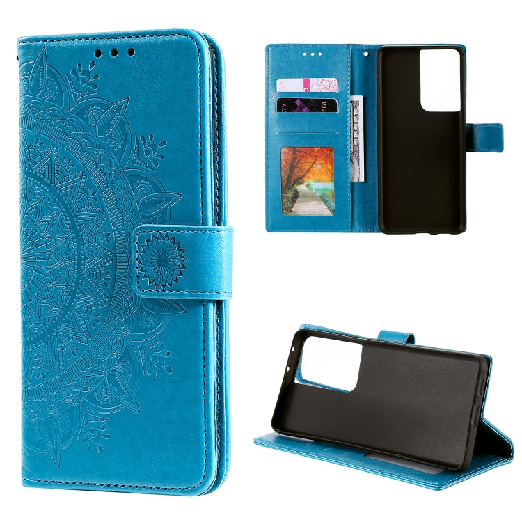 For Samsung Galaxy S21 Ultra 5G Totem Flower Embossed Horizontal Flip TPU + PU Leather Case with Holder & Card Slots & Wallet