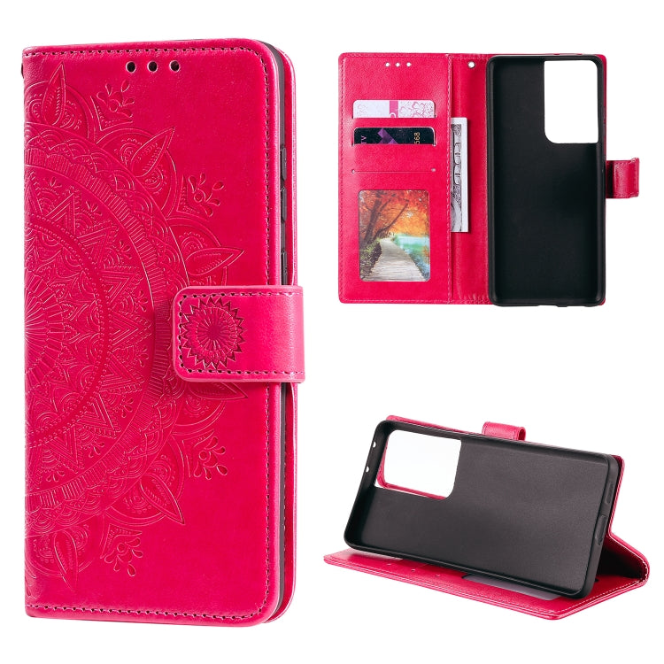 For Samsung Galaxy S21 Ultra 5G Totem Flower Embossed Horizontal Flip TPU + PU Leather Case with Holder & Card Slots & Wallet