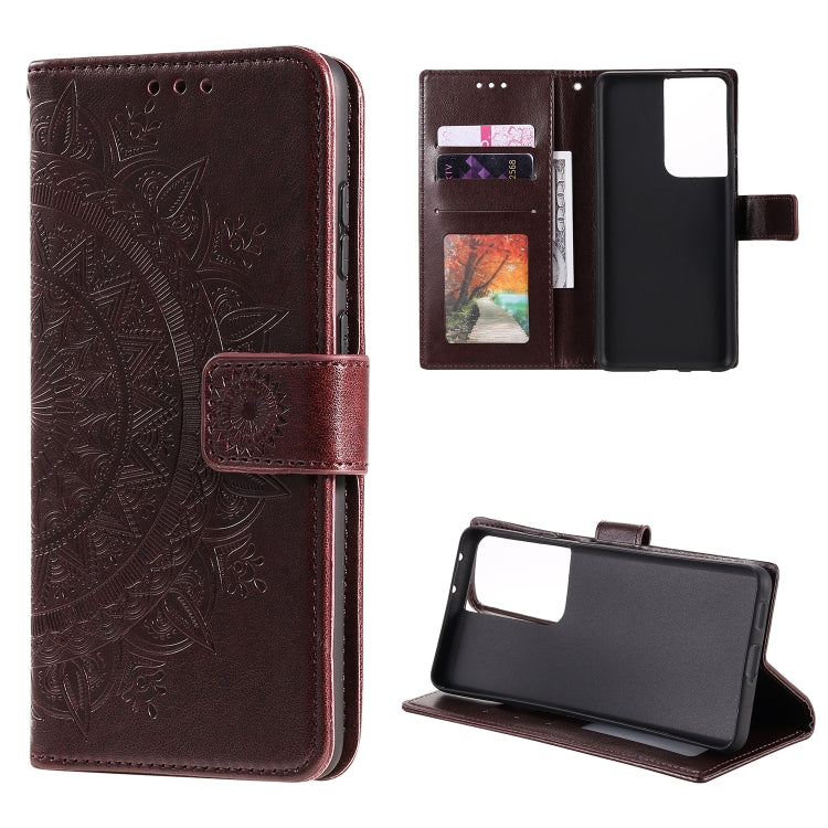 For Samsung Galaxy S21 Ultra 5G Totem Flower Embossed Horizontal Flip TPU + PU Leather Case with Holder & Card Slots & Wallet
