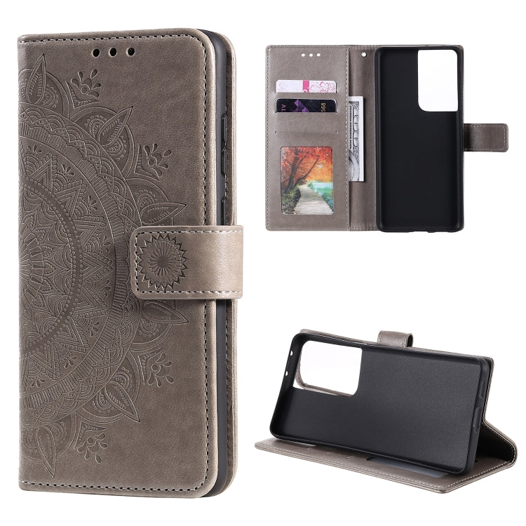 For Samsung Galaxy S21 Ultra 5G Totem Flower Embossed Horizontal Flip TPU + PU Leather Case with Holder & Card Slots & Wallet