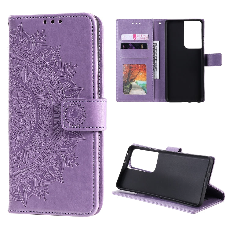 For Samsung Galaxy S21 Ultra 5G Totem Flower Embossed Horizontal Flip TPU + PU Leather Case with Holder & Card Slots & Wallet
