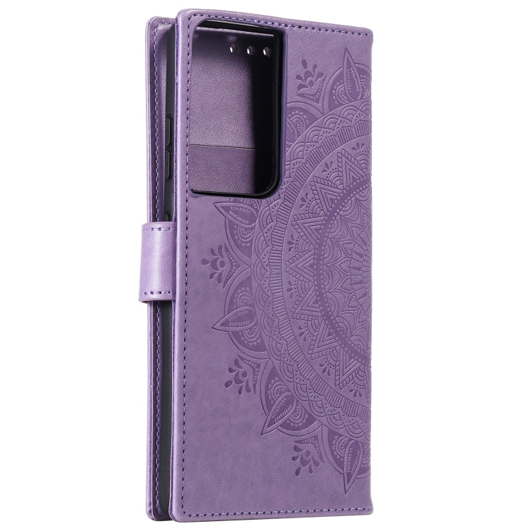 For Samsung Galaxy S21 Ultra 5G Totem Flower Embossed Horizontal Flip TPU + PU Leather Case with Holder & Card Slots & Wallet