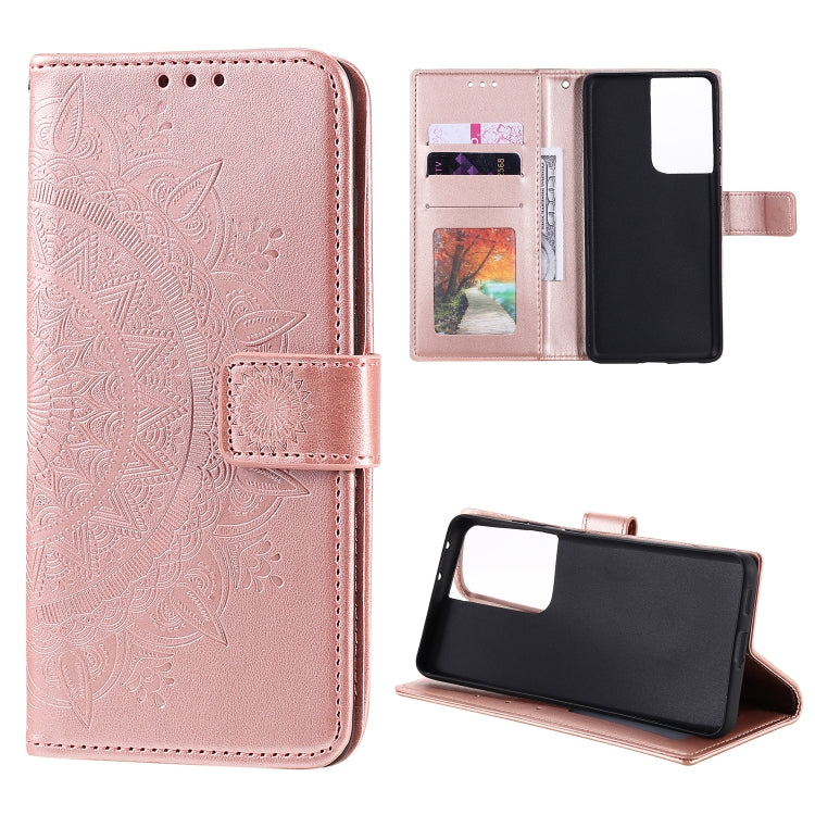 For Samsung Galaxy S21 Ultra 5G Totem Flower Embossed Horizontal Flip TPU + PU Leather Case with Holder & Card Slots & Wallet
