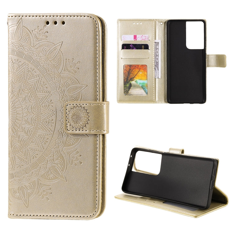 For Samsung Galaxy S21 Ultra 5G Totem Flower Embossed Horizontal Flip TPU + PU Leather Case with Holder & Card Slots & Wallet