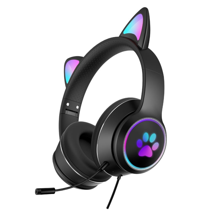 AKZ-022 USB + 3.5mm Port Cat Ear Design Foldable LED Headset with Mic