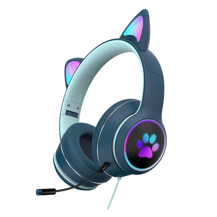 AKZ-022 USB + 3.5mm Port Cat Ear Design Foldable LED Headset with Mic