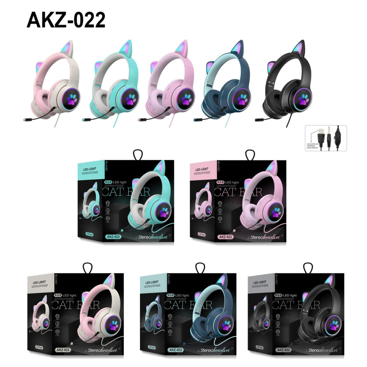 AKZ-022 USB + 3.5mm Port Cat Ear Design Foldable LED Headset with Mic