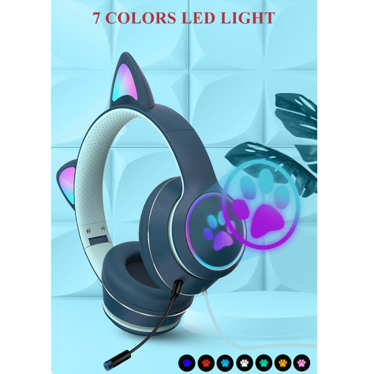 AKZ-022 USB + 3.5mm Port Cat Ear Design Foldable LED Headset with Mic