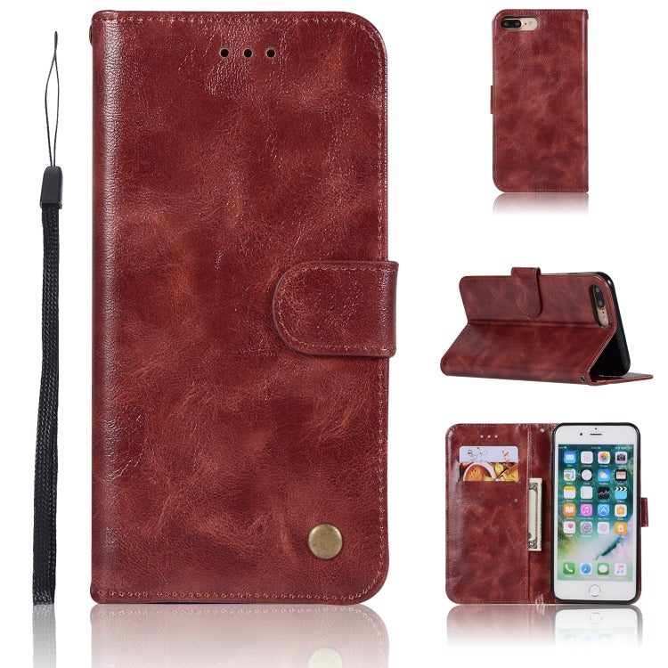 For iPhone 7 Plus / 8 Plus Retro Copper Buckle Crazy Horse Horizontal Flip PU Leather Case with Holder & Card Slots & Wallet & Lanyard
