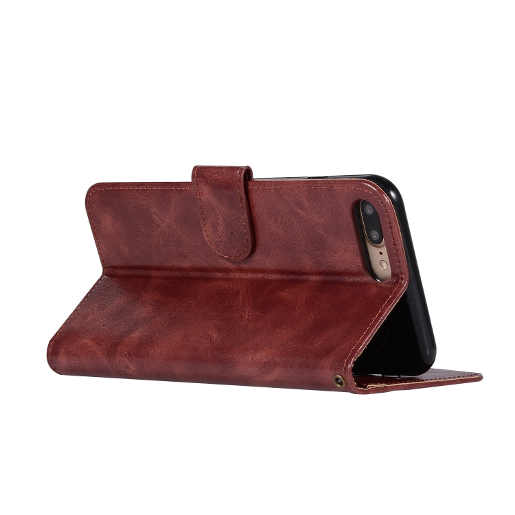 For iPhone 7 Plus / 8 Plus Retro Copper Buckle Crazy Horse Horizontal Flip PU Leather Case with Holder & Card Slots & Wallet & Lanyard