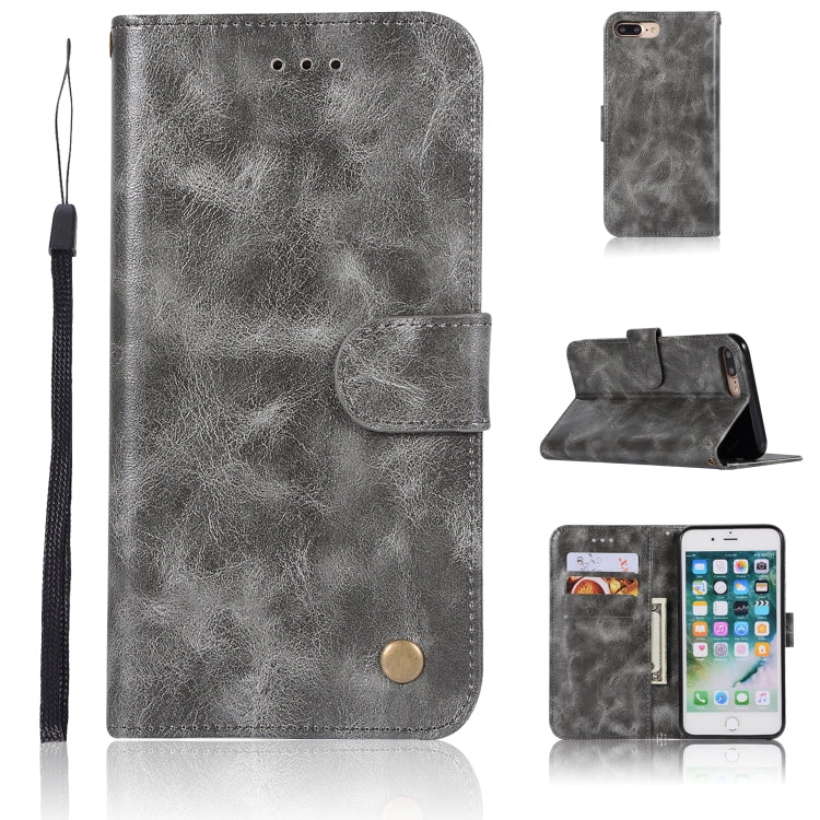 For iPhone 7 Plus / 8 Plus Retro Copper Buckle Crazy Horse Horizontal Flip PU Leather Case with Holder & Card Slots & Wallet & Lanyard