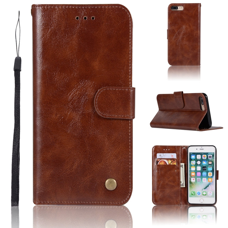 For iPhone 7 Plus / 8 Plus Retro Copper Buckle Crazy Horse Horizontal Flip PU Leather Case with Holder & Card Slots & Wallet & Lanyard