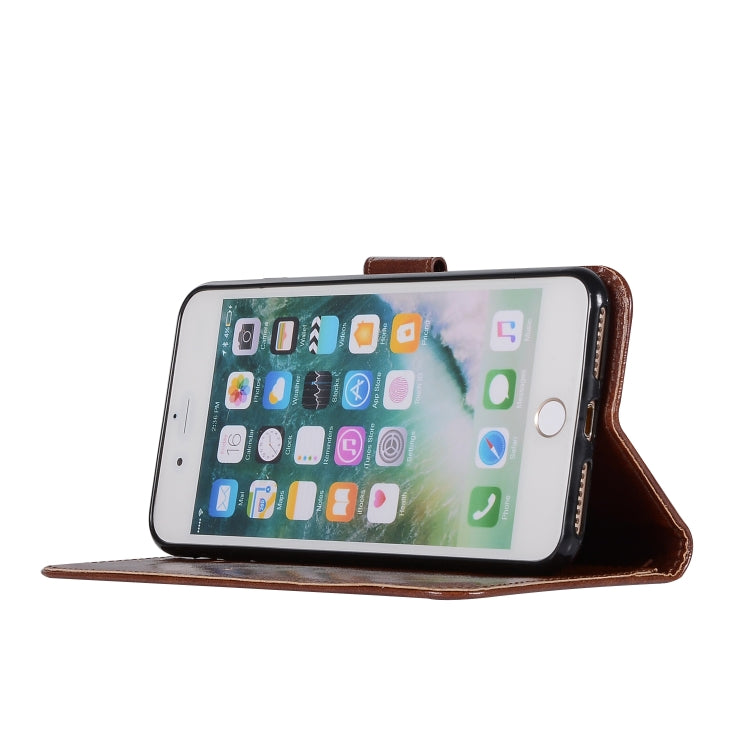 For iPhone 7 Plus / 8 Plus Retro Copper Buckle Crazy Horse Horizontal Flip PU Leather Case with Holder & Card Slots & Wallet & Lanyard