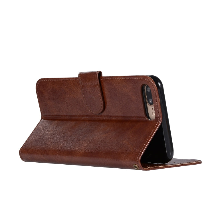 For iPhone 7 Plus / 8 Plus Retro Copper Buckle Crazy Horse Horizontal Flip PU Leather Case with Holder & Card Slots & Wallet & Lanyard