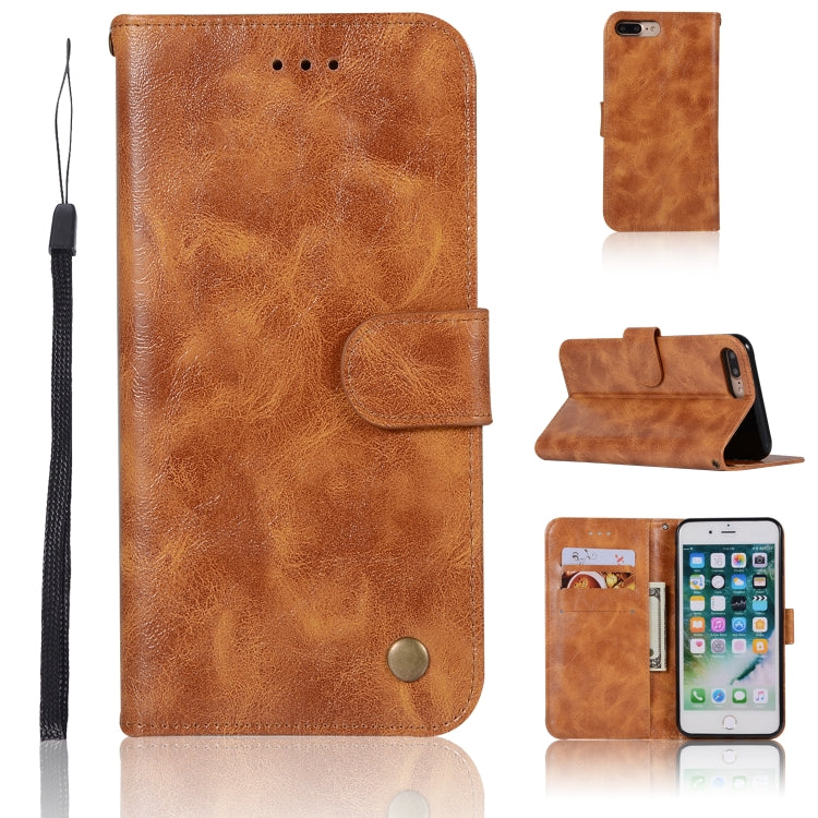 For iPhone 7 Plus / 8 Plus Retro Copper Buckle Crazy Horse Horizontal Flip PU Leather Case with Holder & Card Slots & Wallet & Lanyard