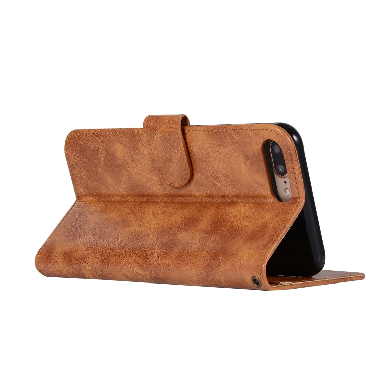 For iPhone 7 Plus / 8 Plus Retro Copper Buckle Crazy Horse Horizontal Flip PU Leather Case with Holder & Card Slots & Wallet & Lanyard