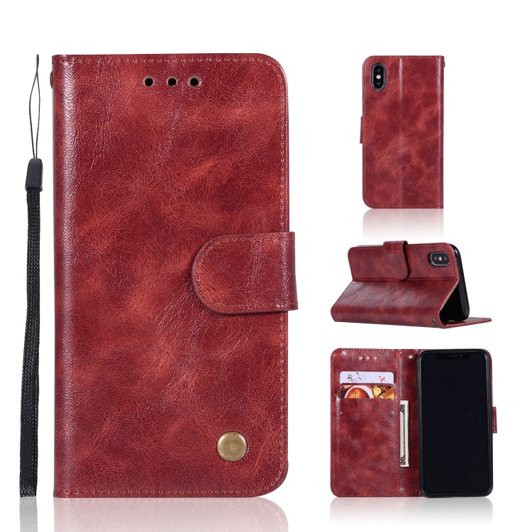For iPhone X / XS Retro Copper Buckle Crazy Horse Horizontal Flip PU Leather Case with Holder & Card Slots & Wallet & Lanyard