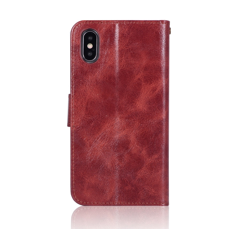 For iPhone X / XS Retro Copper Buckle Crazy Horse Horizontal Flip PU Leather Case with Holder & Card Slots & Wallet & Lanyard