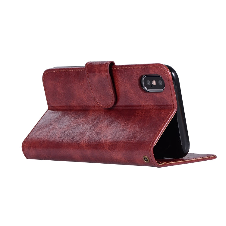 For iPhone X / XS Retro Copper Buckle Crazy Horse Horizontal Flip PU Leather Case with Holder & Card Slots & Wallet & Lanyard