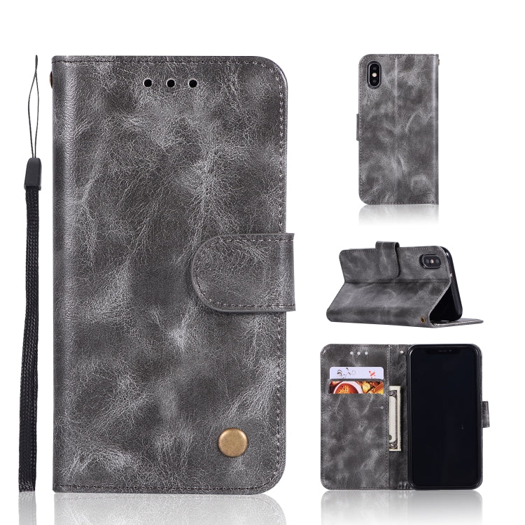 For iPhone X / XS Retro Copper Buckle Crazy Horse Horizontal Flip PU Leather Case with Holder & Card Slots & Wallet & Lanyard