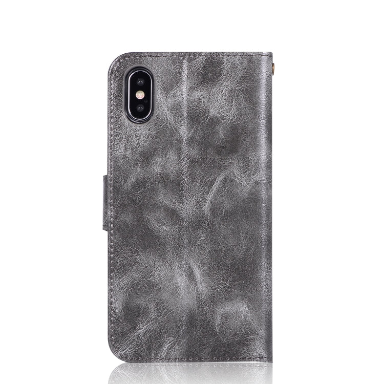 For iPhone X / XS Retro Copper Buckle Crazy Horse Horizontal Flip PU Leather Case with Holder & Card Slots & Wallet & Lanyard
