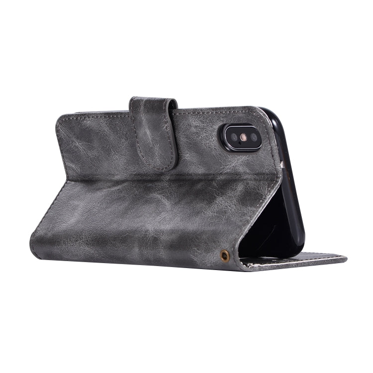For iPhone X / XS Retro Copper Buckle Crazy Horse Horizontal Flip PU Leather Case with Holder & Card Slots & Wallet & Lanyard