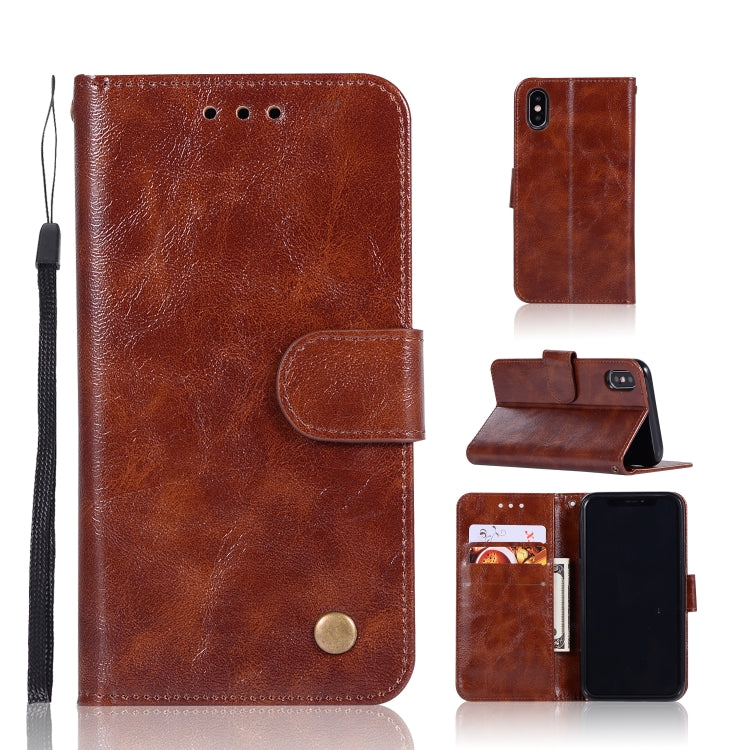 For iPhone X / XS Retro Copper Buckle Crazy Horse Horizontal Flip PU Leather Case with Holder & Card Slots & Wallet & Lanyard