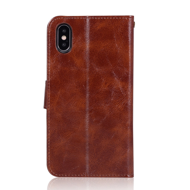 For iPhone X / XS Retro Copper Buckle Crazy Horse Horizontal Flip PU Leather Case with Holder & Card Slots & Wallet & Lanyard