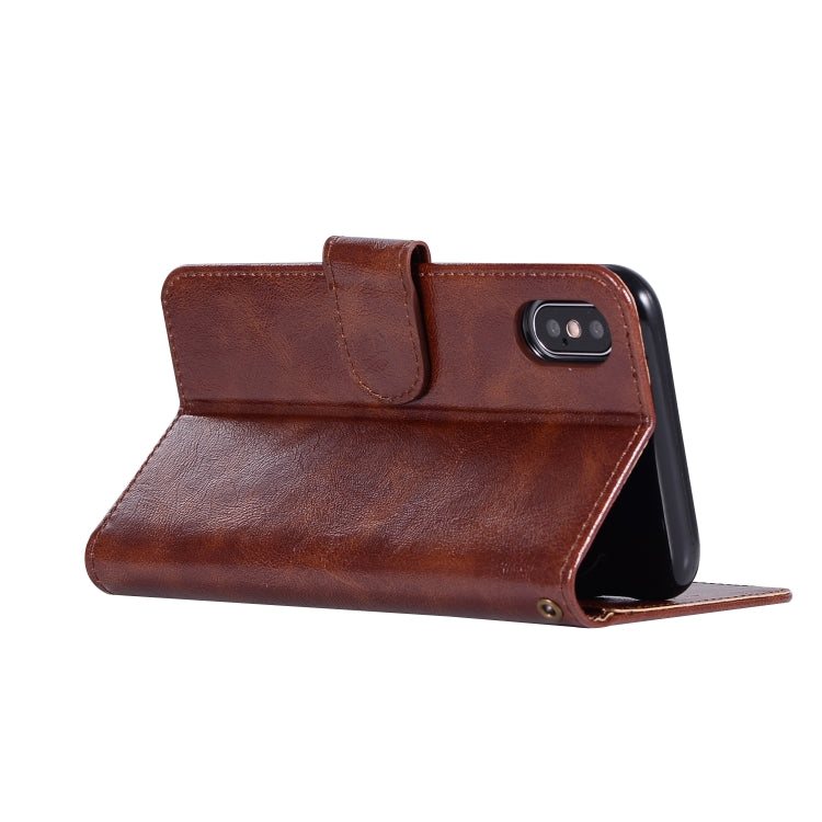 For iPhone X / XS Retro Copper Buckle Crazy Horse Horizontal Flip PU Leather Case with Holder & Card Slots & Wallet & Lanyard