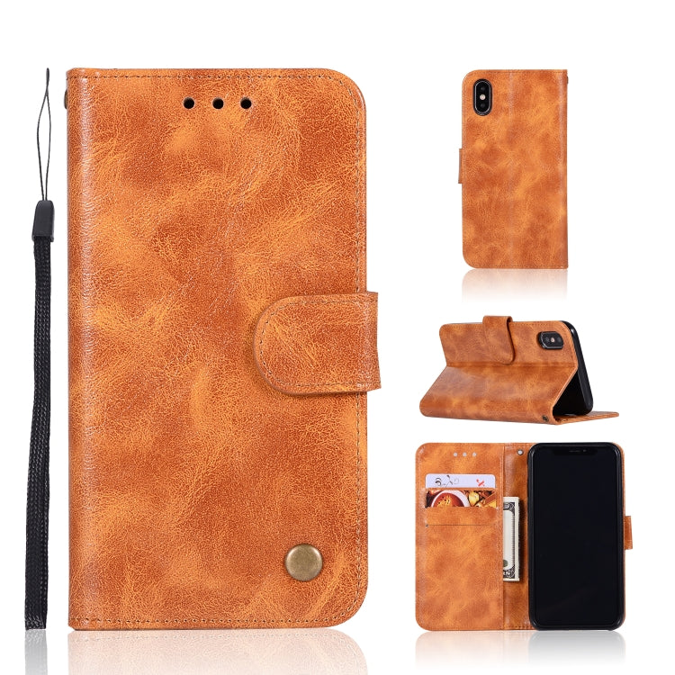 For iPhone X / XS Retro Copper Buckle Crazy Horse Horizontal Flip PU Leather Case with Holder & Card Slots & Wallet & Lanyard
