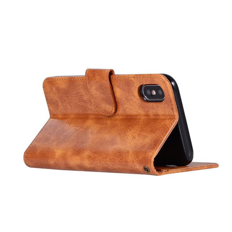 For iPhone X / XS Retro Copper Buckle Crazy Horse Horizontal Flip PU Leather Case with Holder & Card Slots & Wallet & Lanyard