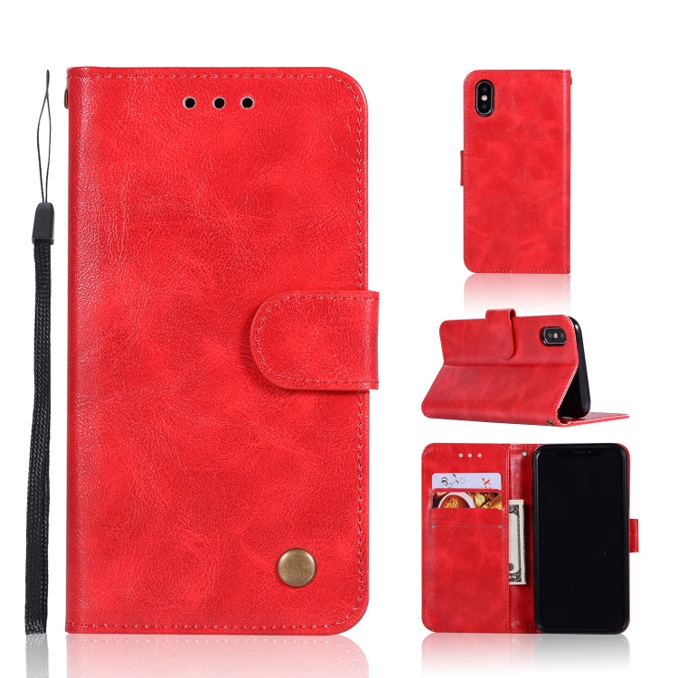 For iPhone X / XS Retro Copper Buckle Crazy Horse Horizontal Flip PU Leather Case with Holder & Card Slots & Wallet & Lanyard