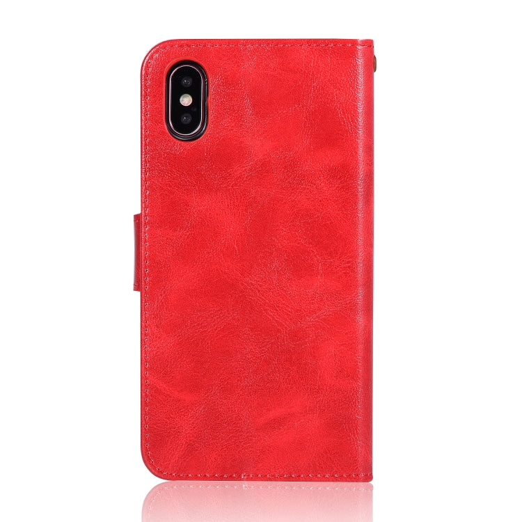 For iPhone X / XS Retro Copper Buckle Crazy Horse Horizontal Flip PU Leather Case with Holder & Card Slots & Wallet & Lanyard